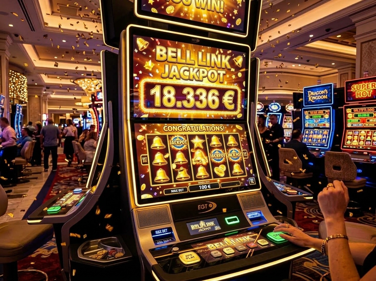 Bell Link Jackpot win of 18.336 Euros on a slot machine at Casino Bremerhaven on September 28, 2026.